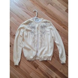 Vintage Pringle of Scotland 100% Pure Cashmere Beaded Cardigan Sweater sz M